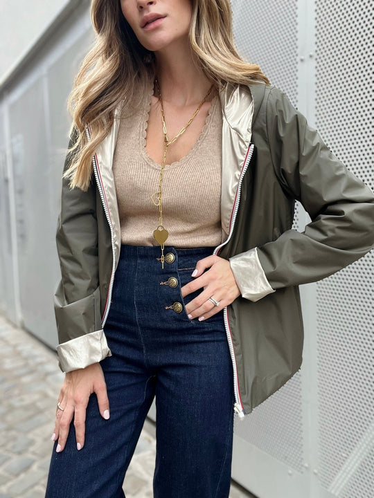 La veste Daphne courte reversible kaki-Gualap