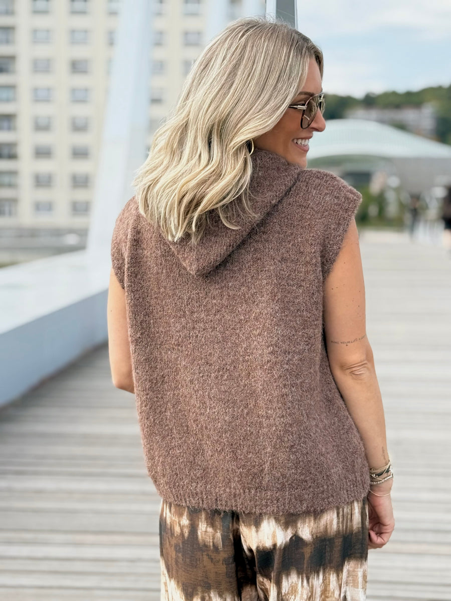 Le pull sans manche June marron